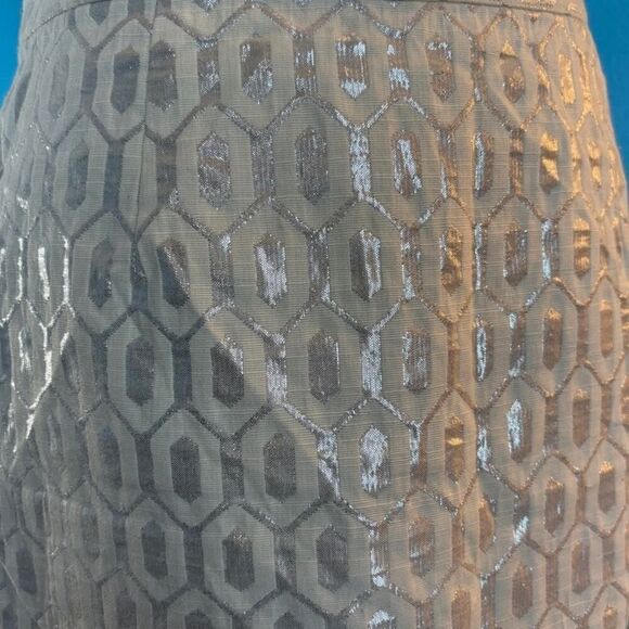 NWT Banana Republic Skirt Straight Ivory w/Silver Metallic Lined Cotton Blend 6 - Picture 5 of 6